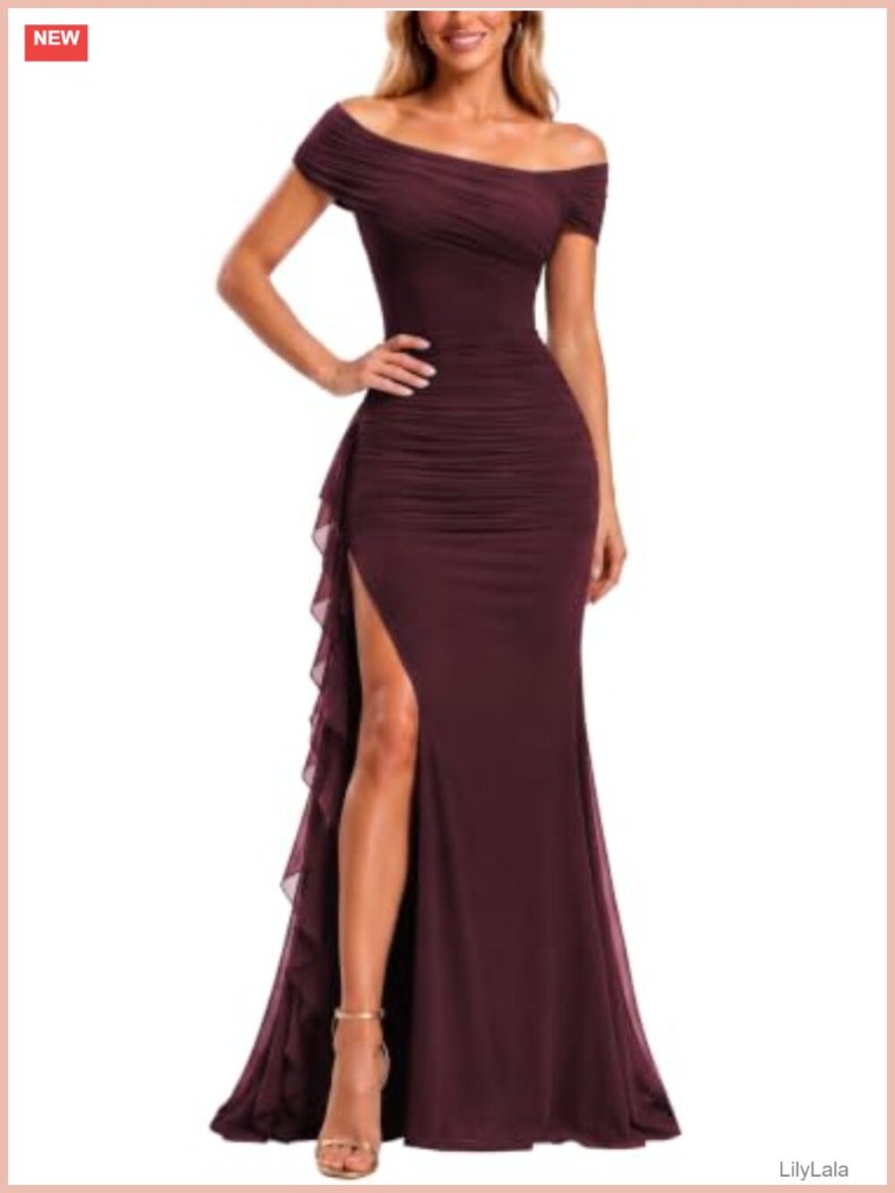 Off Shoulder Mesh Ruched Formal Evening Party Maxi Dress Sleeveless Gown